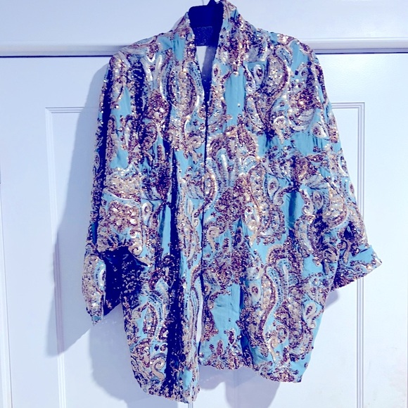💛All that glitters …is gold … Anthro gold sequin kimono. Sz.MLNWT 🎄HolidayReady! - Picture 7 of 16